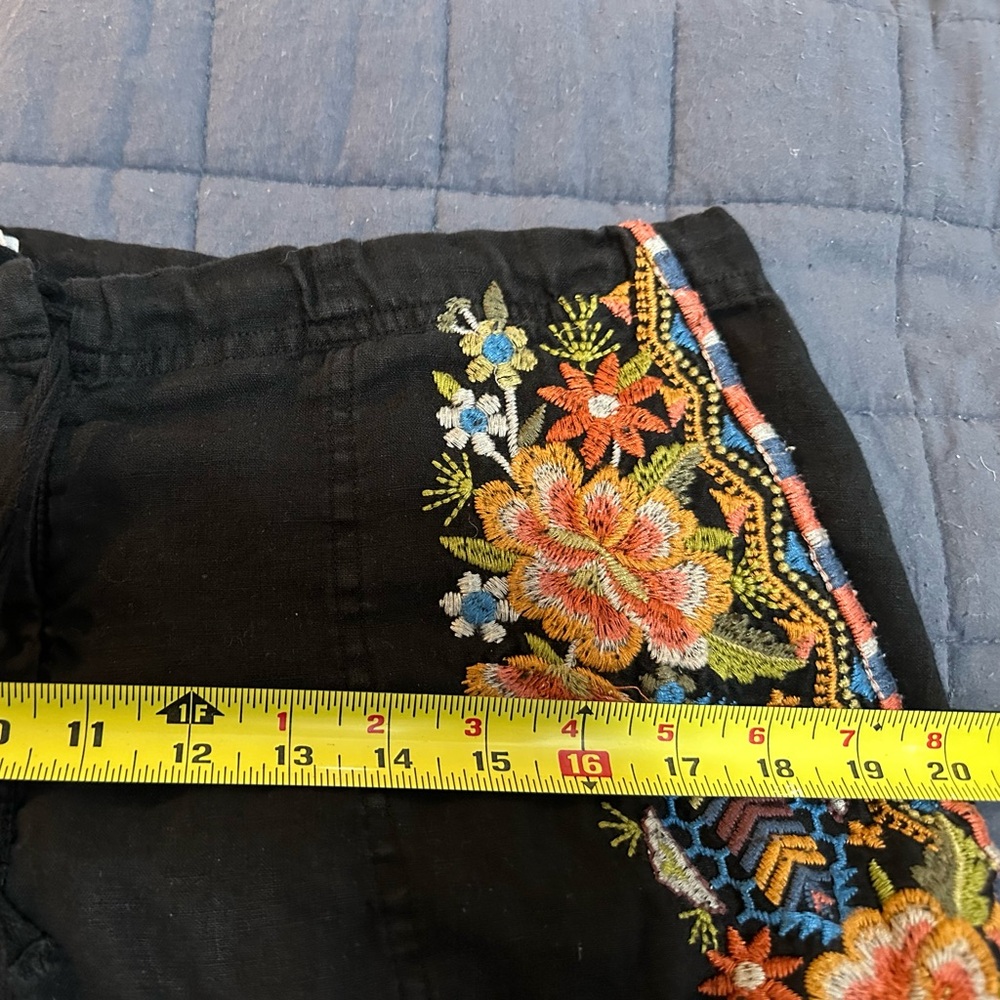 JOHNNY WAS- Boho Embroidered Black Women Drawstring Shorts.    SZ M - Picture 7 of 7